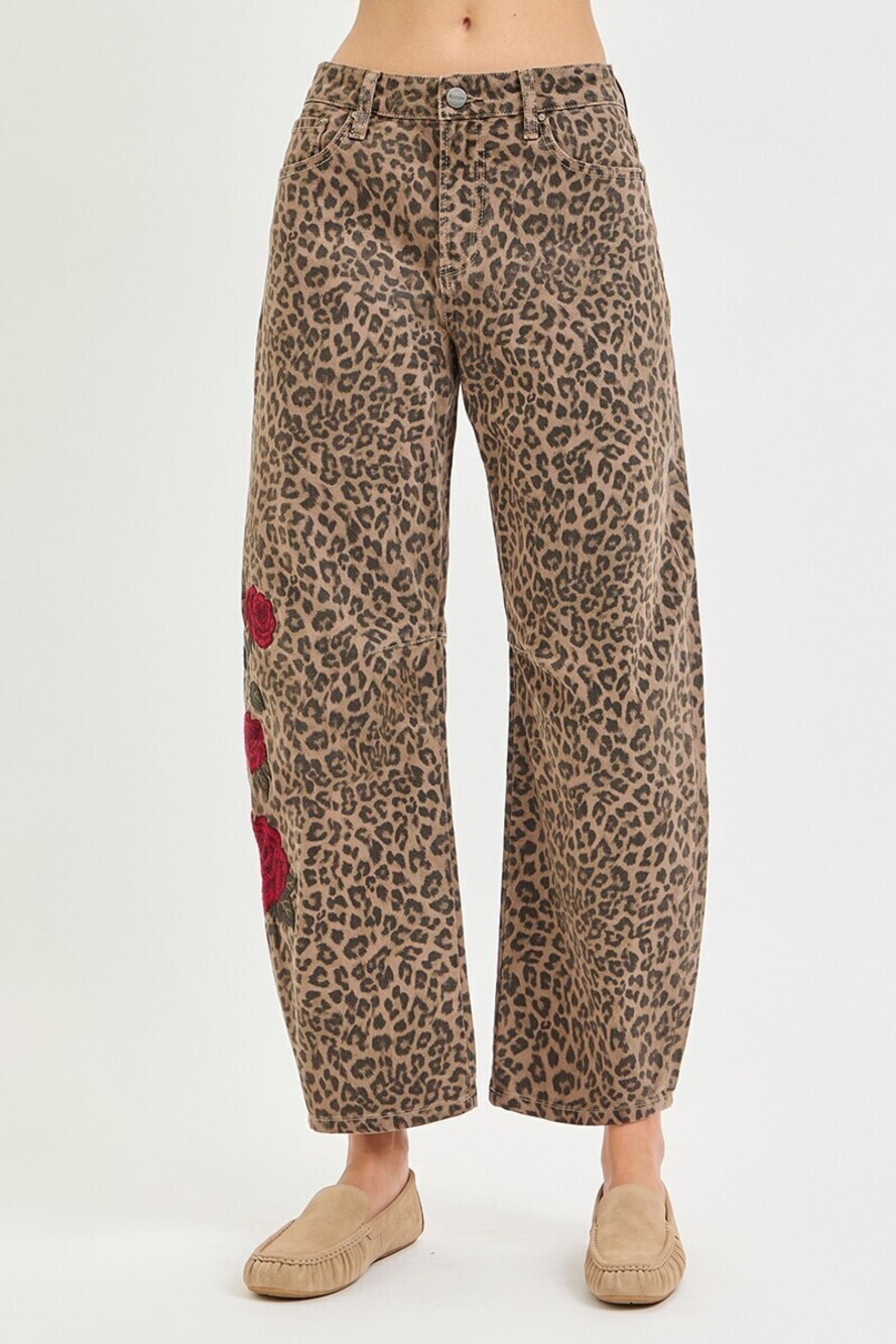 PGC-21918 | Risen Slouchy Barrel Leopard Print Pants | Brown | Sizes 25-32 - Picture 3 of 10